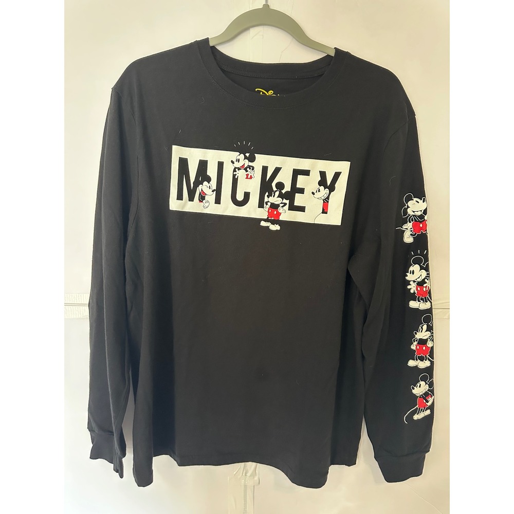 Disney Mickey Mouse Graphic Long Sleeve Crew Neck T-Shirt Black L